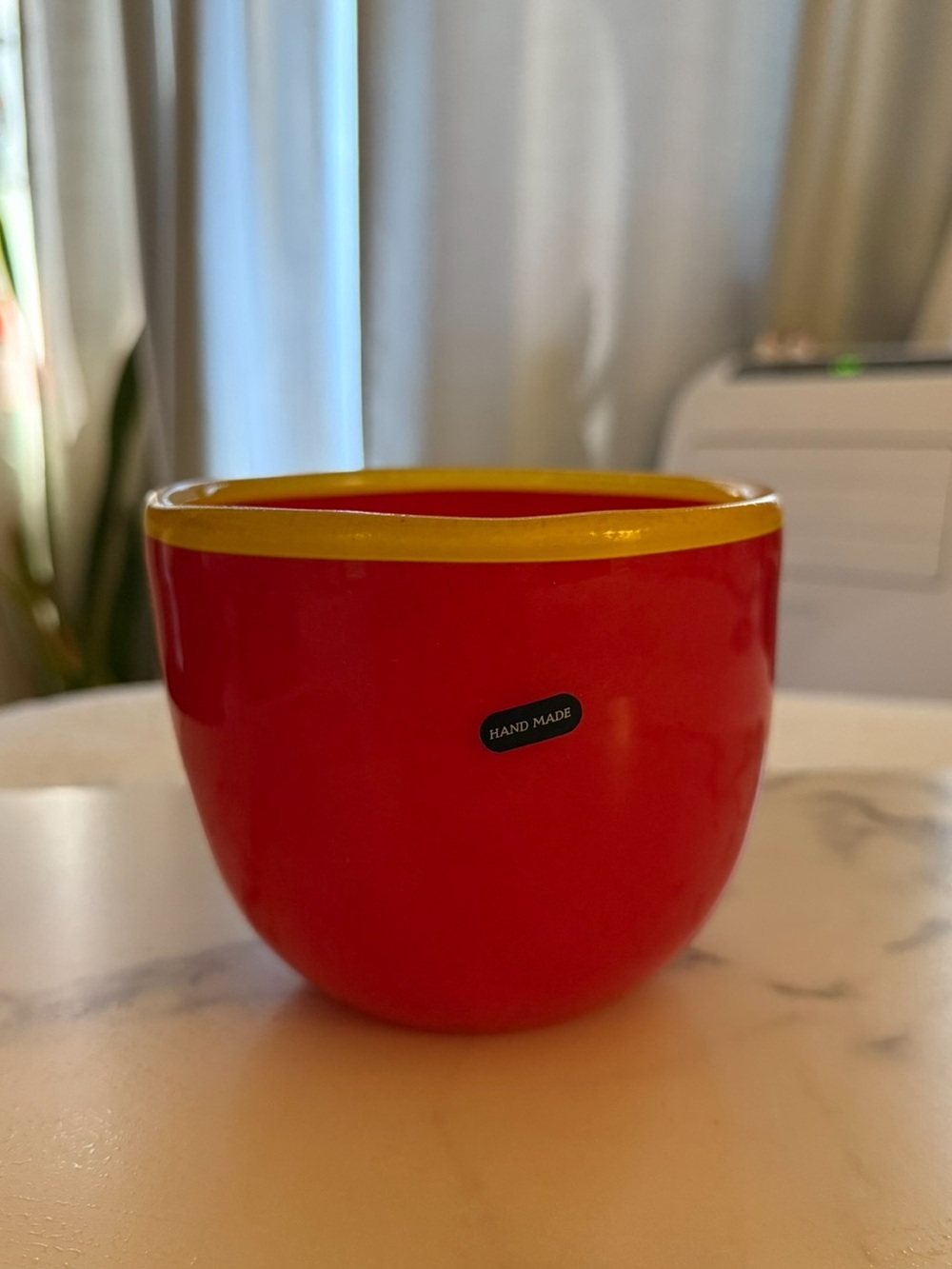 Hand Made Red and Yellow glass Planter Pot